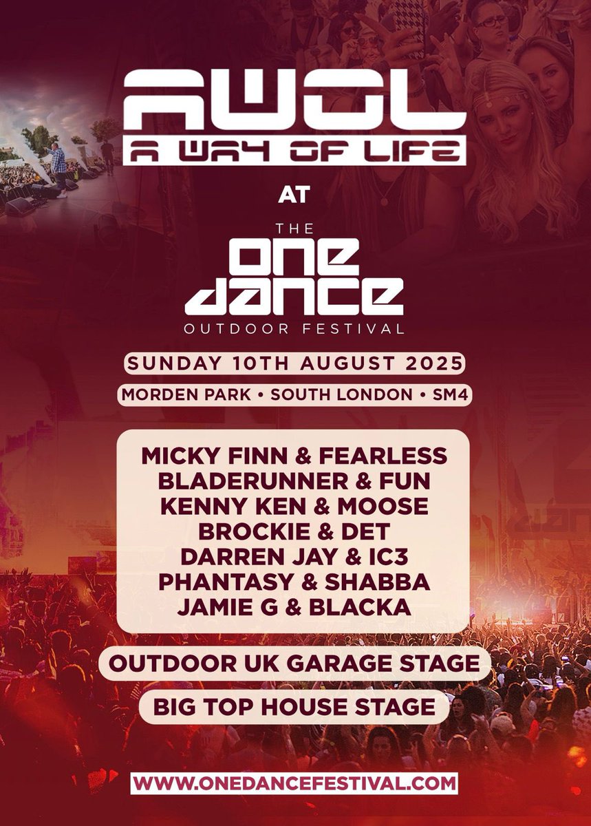 AWOL STAGE TAKEOVER 🎪

Bringing the heat to @onedancefestival Sunday 10th August with a huge line up of your favourite DJ’s &amp; MC’s 🔥

Who’s with us?