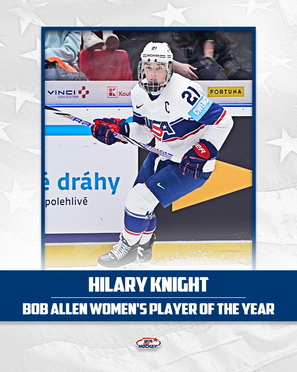 Hilary Knight isn’t just a star — she’s the blueprint. Relentless drive, elite skill and a legacy built on gold medals and record-breaking moments.

After a standout season, she’s the 2025 Bob Allen Women’s Player of the Year!

Annual Awards Story: bit.ly/3FvE1Pm