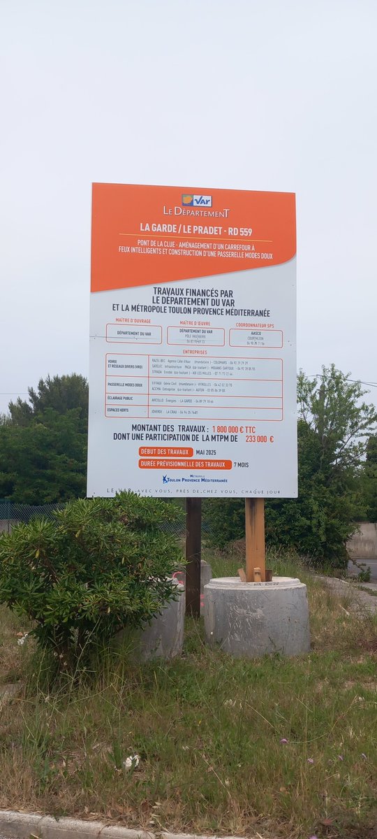 Departement du Var 83 (@departement_var) on Twitter photo 🦺Pont de la Clue Travaux d'envergure réalisés par <a href="/Departement_Var/">Departement du Var 83</a> sur la RD 559 : Aménagement d'un carrefour à "feux intelligents"+construction d'une passerelle modes doux sur les #communes de La Garde/Le Pradet. Coût 1 800 000€
Durée du chantier 7 mois. 🦺Pont de la Clue Travaux d'envergure réalisés par <a href="/Departement_Var/">Departement du Var 83</a> sur la RD 559 : Aménagement d'un carrefour à "feux intelligents"+construction d'une passerelle modes doux sur les #communes de La Garde/Le Pradet. Coût 1 800 000€
Durée du chantier 7 mois.