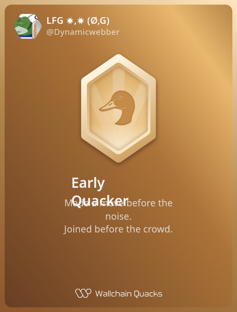 Dynamicwebber's tweet image. Hey Guys, just joined Wallchain Quacks earn from your X activity.
You can get in early now at app.wallchain.xyz using invite code 7N2Y to claim Quacks for your last 30 days of activity
Limited access. Join now
Invite is Via DMs
Comment if you need one
Would send a DM