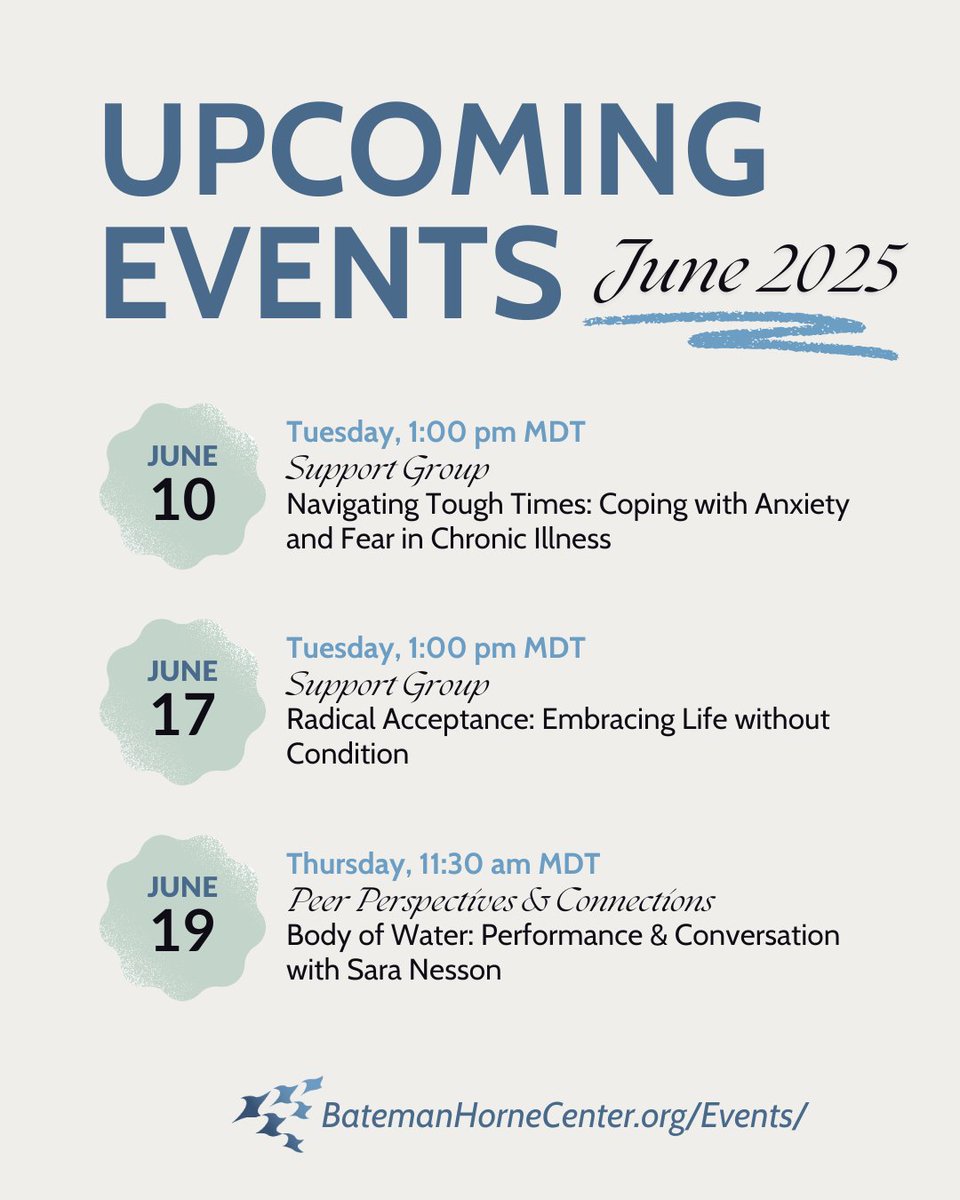 June is packed with powerful events at BHC:
6/10 &amp; 6/17: Support Groups
6/19: Peer Perspectives w/ Sara Nesson

Register here: loom.ly/qenXtLQ
#MECFS #LongCOVID