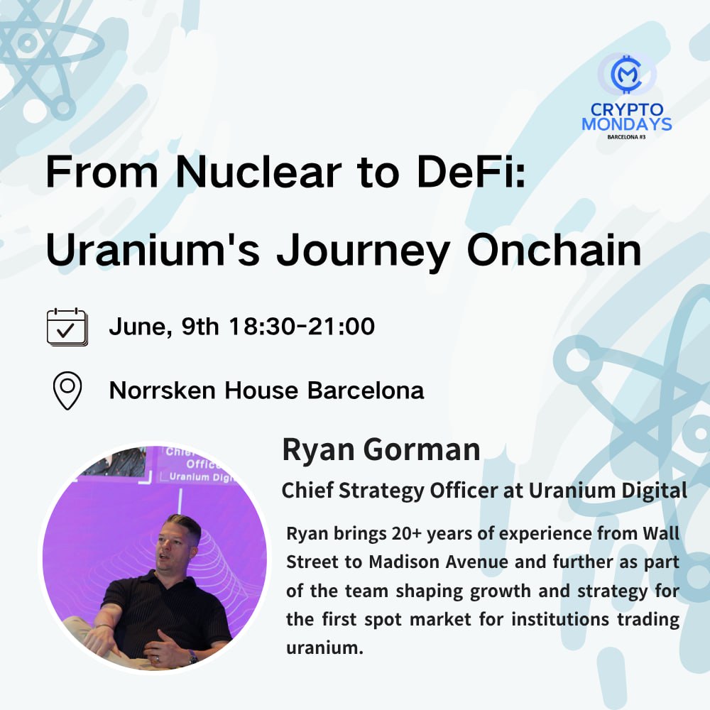 CryptoMondays Barcelona (@cryptomondaybcn) on Twitter photo CM speaker introduction:
<a href="/GormoExJourno/">Ryan Gorman</a>- Chief Strategy Officer at <a href="/uraniumdigital_/">Uranium Digital</a> , he explores the first institutional #uranium spot market and shares insights from his 20+ years in growth and strategy.
Join us⬇️
luma: lu.ma/5brb5sul
Meetup:meetu.ps/e/P7sX0/1d8yn5… CM speaker introduction:
<a href="/GormoExJourno/">Ryan Gorman</a>- Chief Strategy Officer at <a href="/uraniumdigital_/">Uranium Digital</a> , he explores the first institutional #uranium spot market and shares insights from his 20+ years in growth and strategy.
Join us⬇️
luma: lu.ma/5brb5sul
Meetup:meetu.ps/e/P7sX0/1d8yn5…