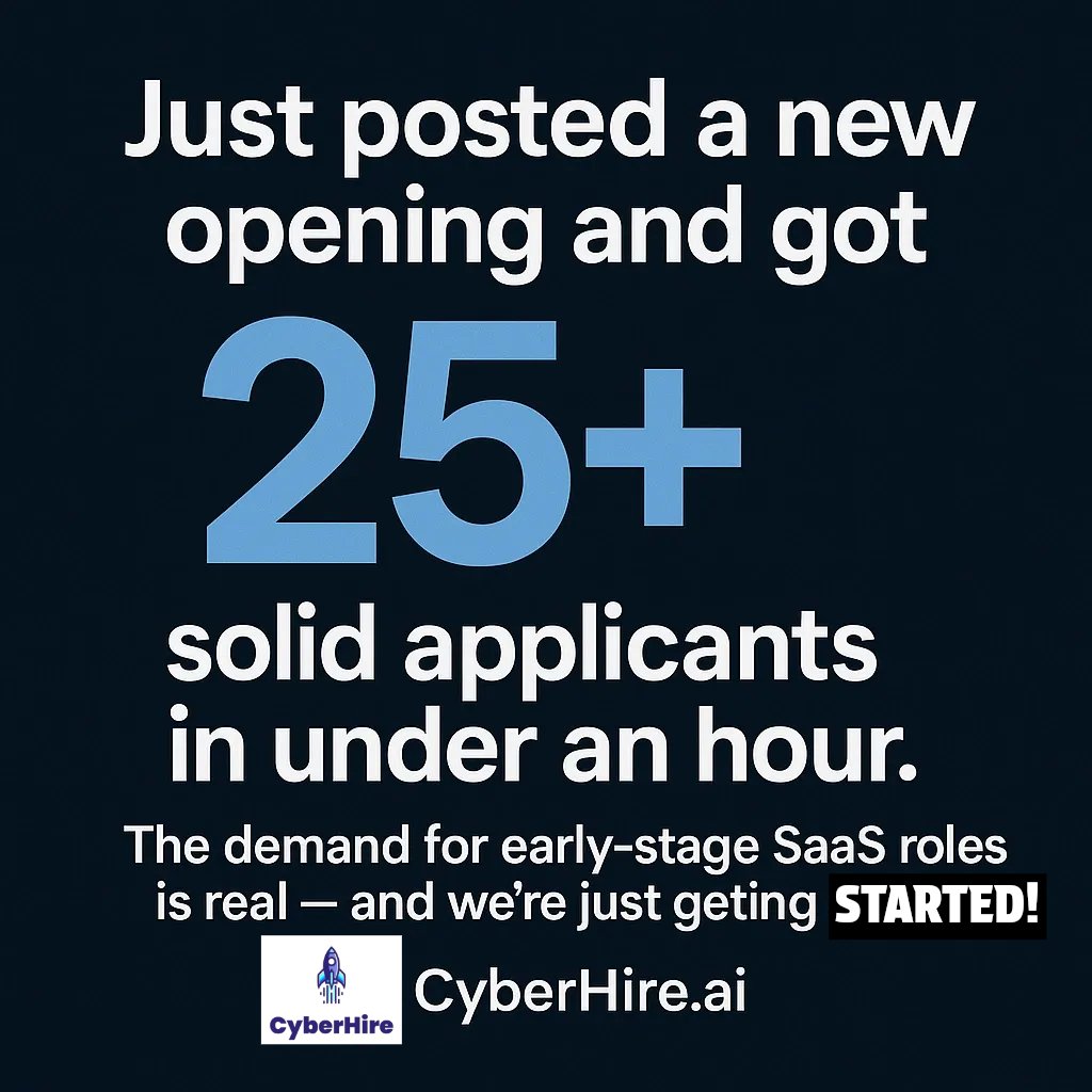 CyberHireAi's tweet photo. 🔥 25+ applicants in under an hour.
Early-stage SaaS roles are in high demand — and we’re just getting started.
We’re sourcing for multiple hiring startups 
🚀 Check out our LinkedIn to apply.

#CyberHire #TechCareers #SalesJobs #BDR #SaaSJobs #StartupLife #ai #future #sales https://t.co/DotXPenQcd
