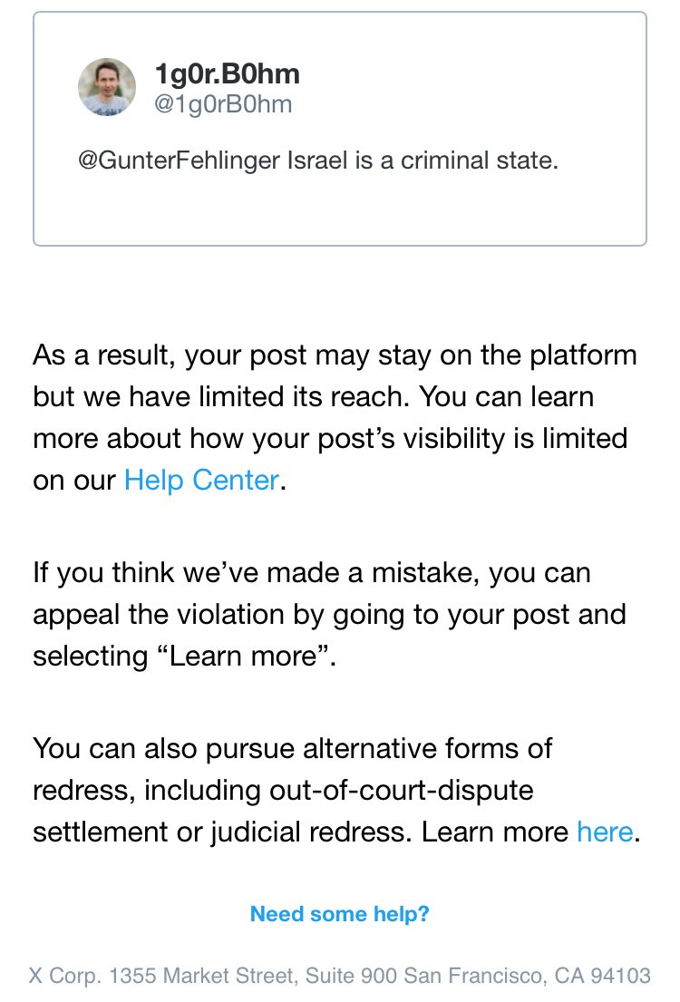 FYI—It is fine to refer to Russia as a criminal state, howbeit, it violates X’s rules to state “🇮🇱 is a criminal state”.