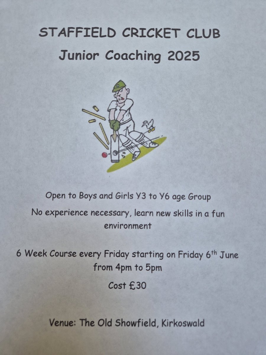 Staffieldcricketclub (@staffieldcrick1) on Twitter photo It's back!! Starting this Friday. Qualified coaches, learning new skills, fun environment. Boys and Girls years 3 to 6. ππ <a href="/kirkoswaldnews/">Kirkoswald School</a> <a href="/LazonbySchool/">Lazonby School</a> <a href="/LangwathbyCe/">Langwathby CE School</a> It's back!! Starting this Friday. Qualified coaches, learning new skills, fun environment. Boys and Girls years 3 to 6. ππ <a href="/kirkoswaldnews/">Kirkoswald School</a> <a href="/LazonbySchool/">Lazonby School</a> <a href="/LangwathbyCe/">Langwathby CE School</a>
