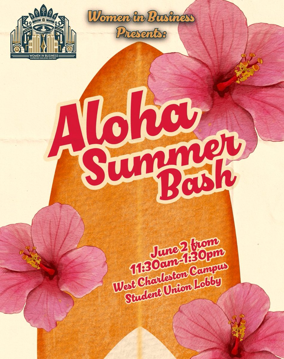 CSNCareerServ's tweet image. Aloha Summer Bash! Brought to you by "Women in Business!"

Come down to the West Charleston campus from 11:30am-1:30pm-Student Union Lobby!

Don't miss out!
#alohasummer #ᴡᴏᴍᴇɴɪɴʙᴜsɪɴᴇss #careerservice