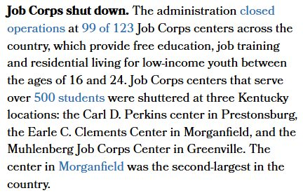 Job Corps, which provides residential education and job training to low-income youth ages 16-24, is the latest administration budget cut. Kentucky centers in Prestonsburg, Morganfield and Greenville that serve over 500 young people are being shuttered.