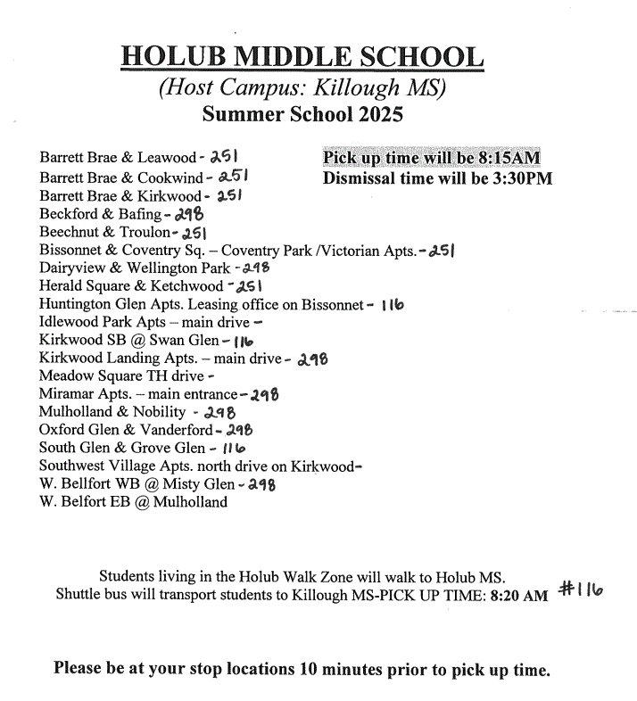 Here is some important information for our students attending summer school!!!