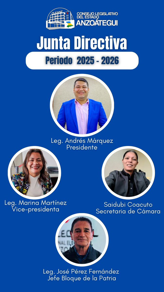 Así quedó la nueva junta directiva del Consejo Legislativo del estado Anzoátegui. 

#Anzoategui #2junio