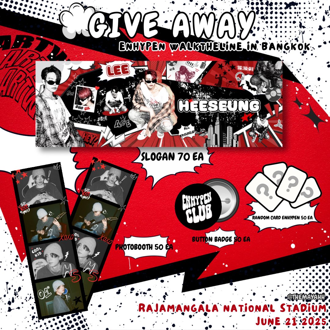 pls kindly rt づ
giveaway for #WALKTHELINE_IN_BANGKOK

♡slogan heeseung 70 ea
♡photobooth heeseung 50 ea
♡button badge enhypen 50 ea 
♡random card enhypen 50 ea

time : tba
@ Rajamangala Stadium

rt &amp; show this tw / dm for exchange

#GiveawayWTLinBKK 
#WALKTHELINE_IN_BKK