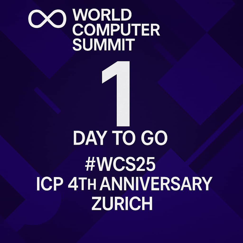 icphub_SG's tweet image. 1 Day until #WorldComputerSummit25! 🚀 Join 50+ projects &amp;amp; 45+ visionaries in Zurich to redefine AI &amp;amp; Web3. Don’t miss ICP’s 4th anniversary bash! Secure your spot: worldcomputer.com/wcs25

#WCS25 @dfinity