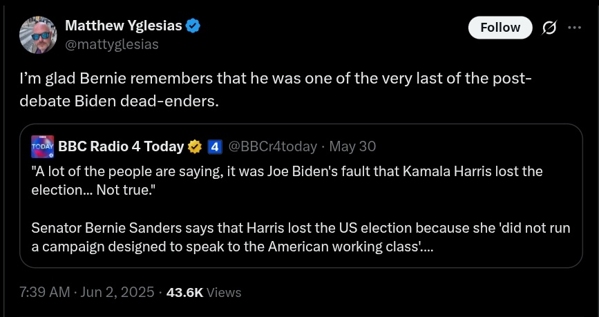 It's actually Bernie Sanders's fault that Kamala lost the election
