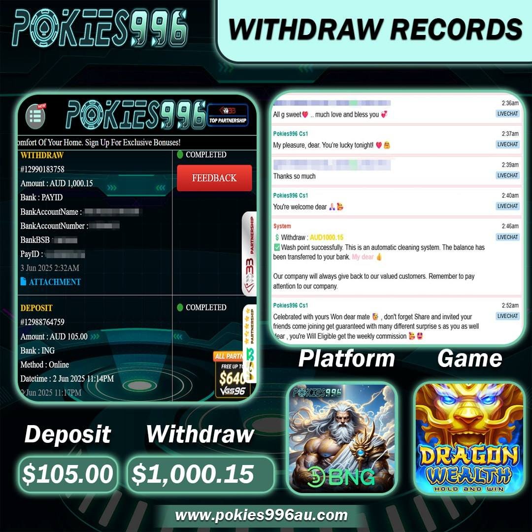 996Pokies's tweet photo. 🎰WELCOME TO POKIES996 🇦🇺🎰
Customer Winning Today🏆
🎮Platform: BNG🏆
🎮Game: DRAGON WEALTH🏆
📌DEPOSIT:$105.00AUD 💸
📌WITHDRAW:$1,000.15 AUD 💸

🎰Website Link ✨ : https://t.co/apfd64p3BS https://t.co/GbIBeOtGEo