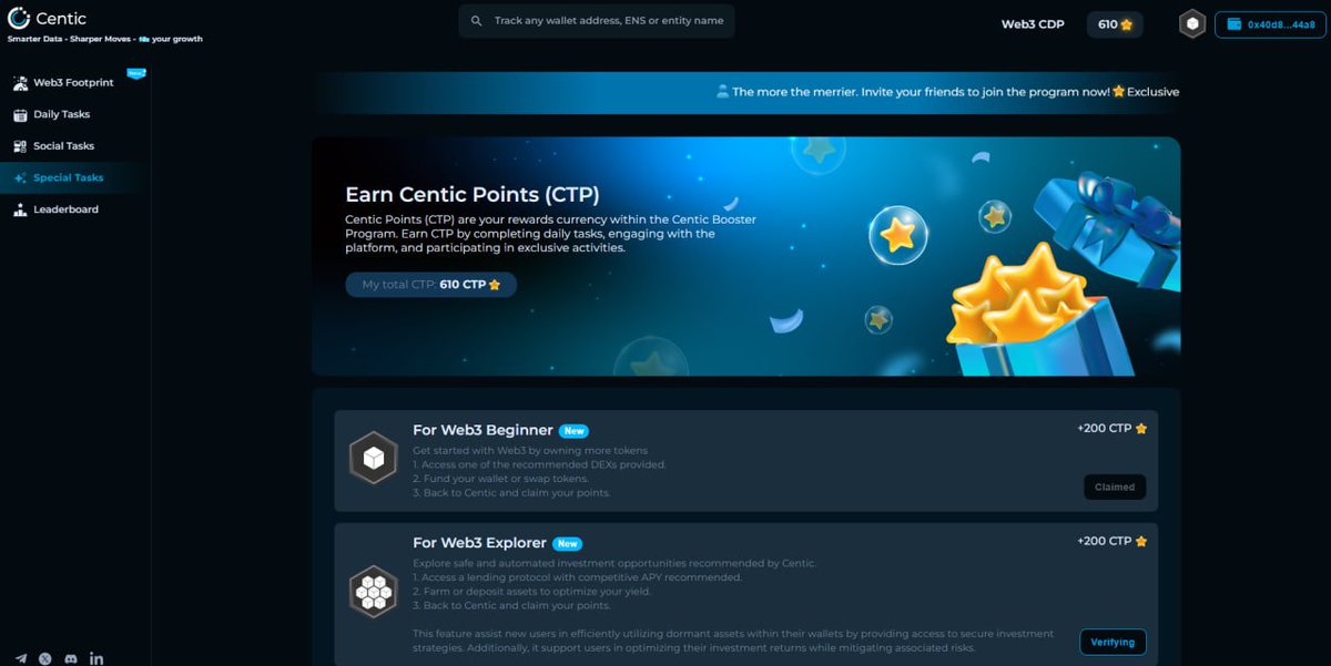 🧵1/ Discover <a href="/Centic_io/">Centic</a> – A New Frontier in Web3 Innovation!

Let’s dive into how Centic is reshaping digital identity, reputation, and onchain growth for Web3 users . You can now join their Discover Web3 Footprint campaign 👇

🔗 centic.io/quests/campaign

#CenticWeb3Footprint