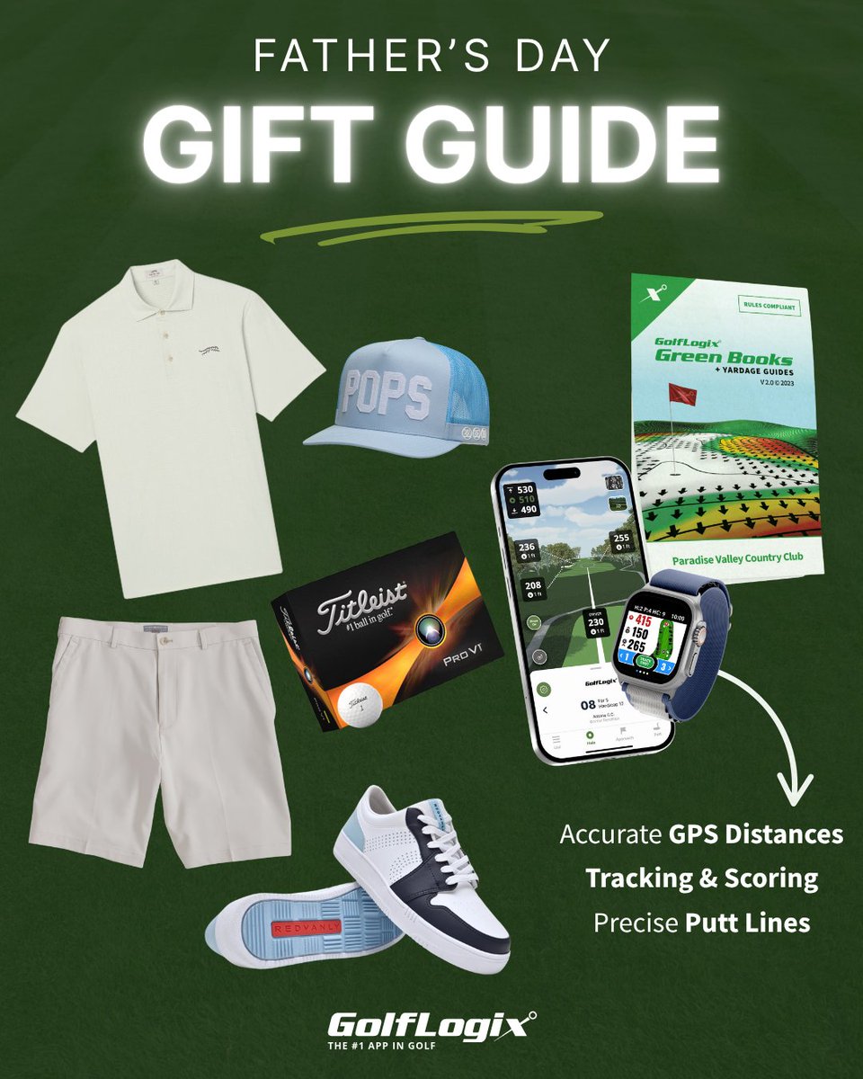 Father's Day done right. Let Dad play like the pro he thinks he is with GPS accuracy and game insights from our app and Green Books. 

Give him the edge this Father’s Day and make every round feel like a major.

#GolfLogix #GolfLogixGreenBooks #GolfLogixApp #AppleWatchApp
