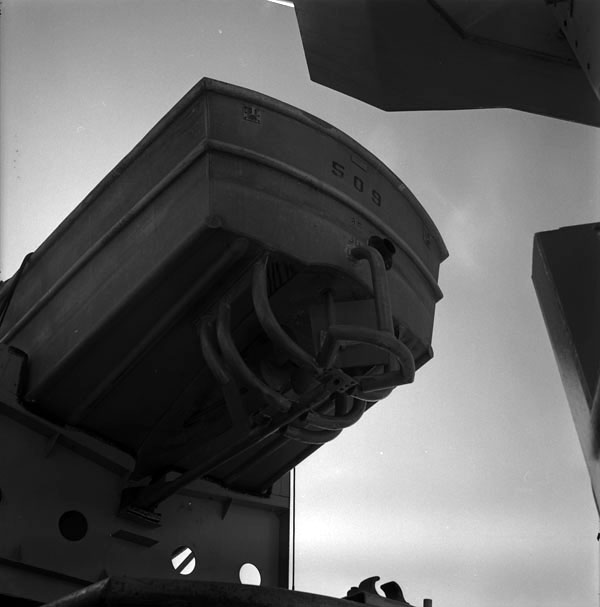 HMCS Protecteur landing craft with iceguard for prop prior to northern deployment. (1975) (LAC e010752591-v6.jpg) #Archives #RCN