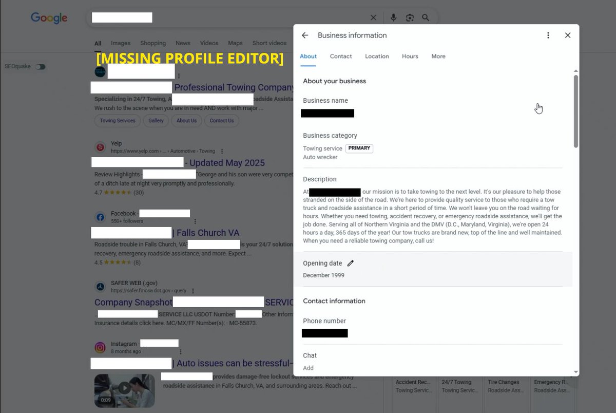 William_SEOPro's tweet photo. NEW GBP issue: When clicking to edit a profile, services, products etc., the entire manager section disappears. The bug doesn't seem to be happening to every profile, and not consistent across users in our agency. Is anyone else seeing this? https://t.co/OHj0Jh31jy