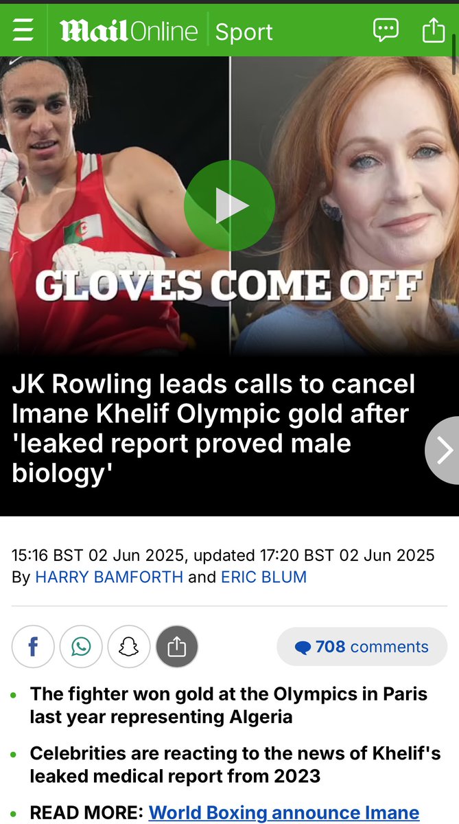 Harry Potter author <a href="/jk_rowling/">J.K. Rowling</a> leads calls to take away Imane Khelif’s Olympic gold medal - after 'leaked medical report proves gender row boxer is a biological male' — Daily Mail