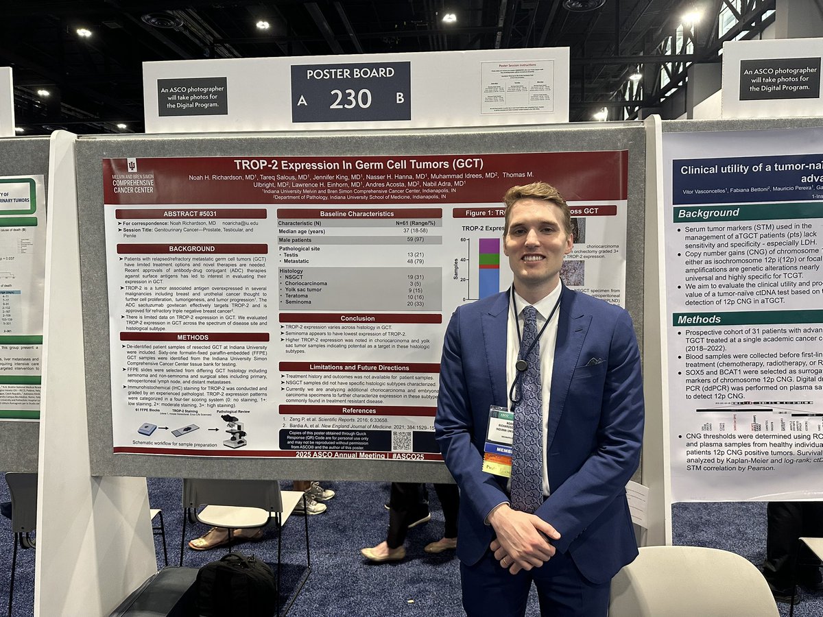 Nabil Adra (@nabiladra) on Twitter photo Stellar IU fellow and future faculty Noah Richardson presenting data on Trop-2 expression in Germ Cell Tumors <a href="/Noah_Onc/">Noah Richardson</a> <a href="/IUCancerCenter/">IU Simon Comprehensive Cancer Center</a> <a href="/IUHemOnc/">Indiana University Hematology/Oncology Fellowship</a> #ASCO25 Stellar IU fellow and future faculty Noah Richardson presenting data on Trop-2 expression in Germ Cell Tumors <a href="/Noah_Onc/">Noah Richardson</a> <a href="/IUCancerCenter/">IU Simon Comprehensive Cancer Center</a> <a href="/IUHemOnc/">Indiana University Hematology/Oncology Fellowship</a> #ASCO25