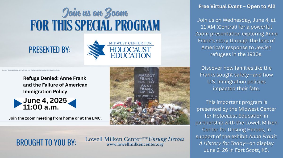 🎟 Free to attend, but registration is required: 

🔗us02web.zoom.us/webinar/regist…

📲 Please share with anyone who may be interested in tuning in!

#AnneFrankExhibit #HolocaustEducation #UnsungHeroes #HistoryMatters #VirtualEvent
