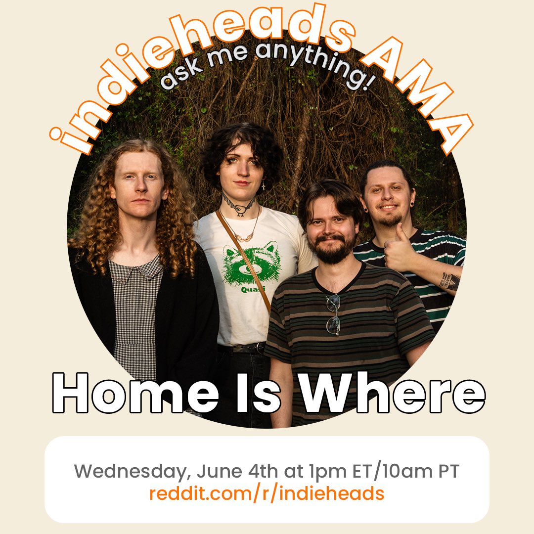 /r/indieheads (@indie_heads) on Twitter photo โผ๏ธ JUST ANNOUNCED
๐ฆ AMA w/ Home Is Where (<a href="/homeiswhereband/">Home Is Where</a>)
๐๏ธ Wednesday, June 4th @ 1pm ET/10am PT
๐ More info: redd.it/1l1oee4 โผ๏ธ JUST ANNOUNCED
๐ฆ AMA w/ Home Is Where (<a href="/homeiswhereband/">Home Is Where</a>)
๐๏ธ Wednesday, June 4th @ 1pm ET/10am PT
๐ More info: redd.it/1l1oee4