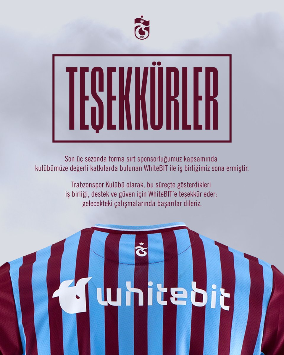 Teşekkürler WhiteBIT

Son üç sezonda forma sırt sponsorluğumuz kapsamında kulübümüze değerli katkılarda bulunan WhiteBIT ile iş birliğimiz sona ermiştir. 

Trabzonspor Kulübü olarak, bu süreçte gösterdikleri iş birliği, destek ve güven için WhiteBIT'e teşekkür eder; gelecekti