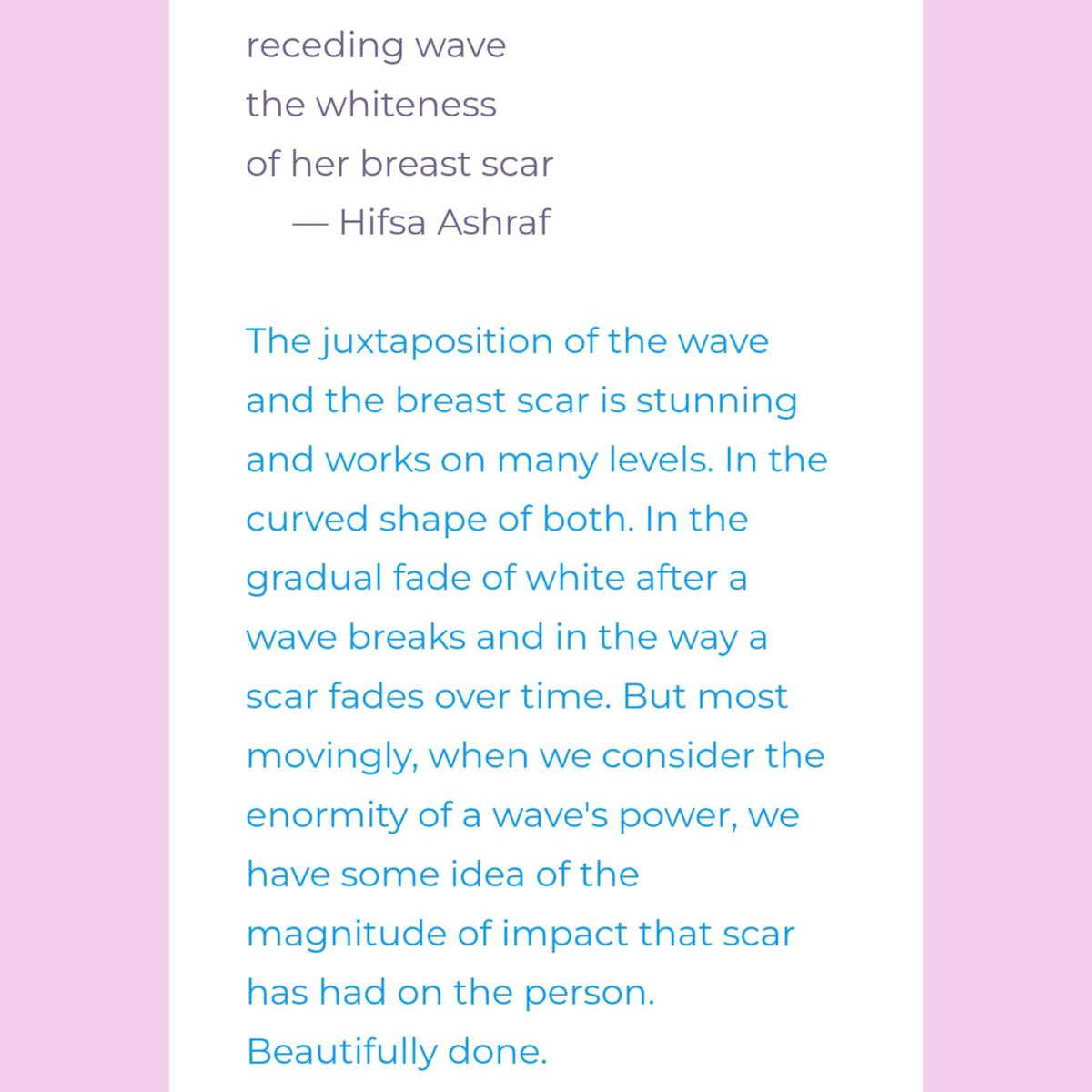 Hifsa Ashraf (@hifsays) on Twitter photo Honoured to have received an Honorable Mention for my poem in THF Monthly Kukai, May 2025 (theme:white). Thanks Beverly for a commentary. Also thanks to all who voted for my poem & THF team for the honour. 
thehaikufoundation.org/thf-monthly-ku…
#haiku #micropoetry #writingcommunity Honoured to have received an Honorable Mention for my poem in THF Monthly Kukai, May 2025 (theme:white). Thanks Beverly for a commentary. Also thanks to all who voted for my poem & THF team for the honour. 
thehaikufoundation.org/thf-monthly-ku…
#haiku #micropoetry #writingcommunity