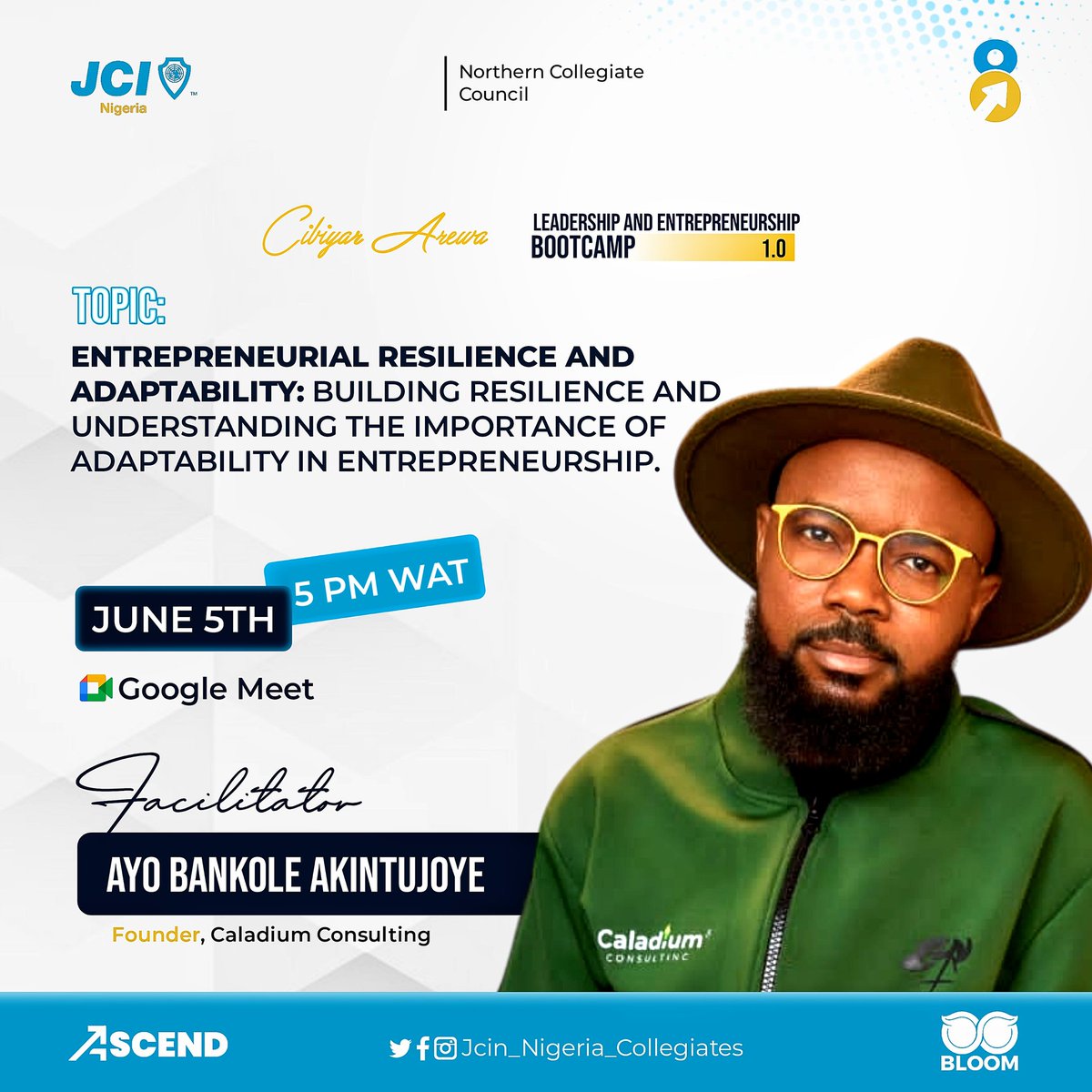 JCIN_NORTH_COL's tweet photo. Ready to Thrive Through Change?
Join Ayo Bankole Akintujoye, Founder of Caladium Consulting, as he takes us on a powerful session on entrepreneurship
#CibiyarArewaLEB
#LeadershipBootcamp
#BLOOM
#Ascend
#JCINorthernCollegiate
#JCINigeriaCollegiate
#JCINigeria
#JCI https://t.co/thltcM8KqN