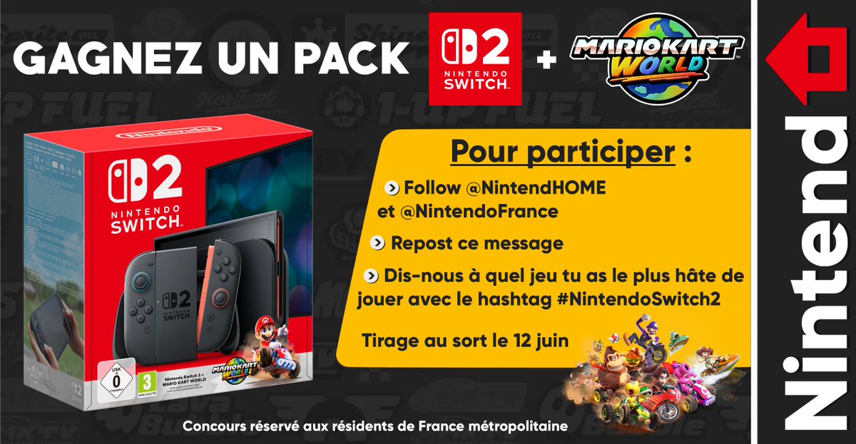 NintendHOME – News & Opinions Nintendo (@nintendhome) on Twitter photo 🎁 Concours – Tentez de remporter la Nintendo Switch 2, LA console nouvelle génération, en pack avec Mario Kart World !
🔄 RT et Follow <a href="/NintendHOME/">NintendHOME – News & Opinions Nintendo</a> et <a href="/NintendoFrance/">Nintendo France</a>
#️⃣ Dis-nous quel jeu tu as le plus hâte d’essayer avec le hashtag #NintendoSwitch2
📅 Tirage au sort le 12/06 🎁 Concours – Tentez de remporter la Nintendo Switch 2, LA console nouvelle génération, en pack avec Mario Kart World !
🔄 RT et Follow <a href="/NintendHOME/">NintendHOME – News & Opinions Nintendo</a> et <a href="/NintendoFrance/">Nintendo France</a>
#️⃣ Dis-nous quel jeu tu as le plus hâte d’essayer avec le hashtag #NintendoSwitch2
📅 Tirage au sort le 12/06
