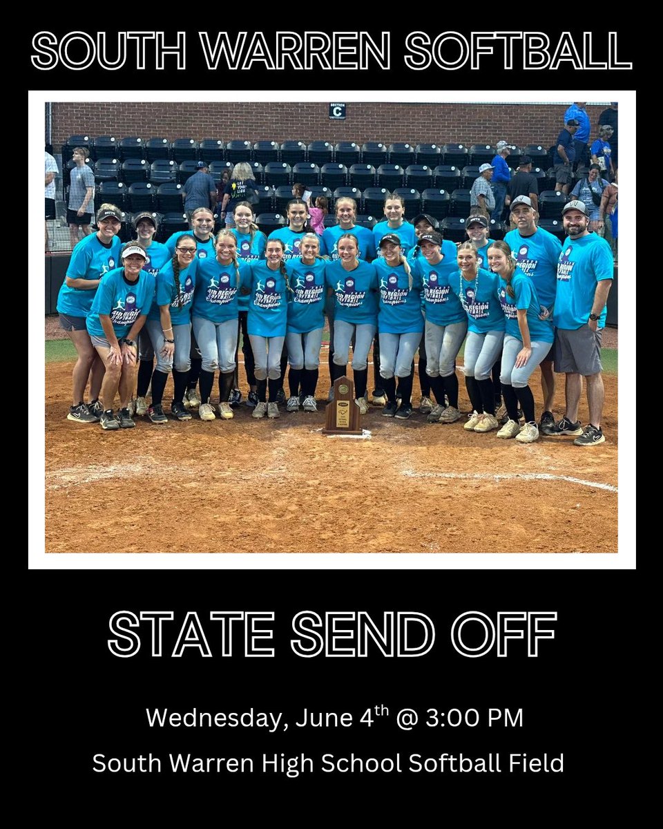 SouthWarren Softball (@swsoftball) on Twitter photo Your SPARTANS will be heading out for the KHSAA State Softball Tournament in Lexington on Wednesday. Let’s show up and be LOUD and PROUD! 🥎🖤⚔️🥎
<a href="/SWSpartanAthl/">South Warren High School Athletics</a> <a href="/SWMS_Athletics/">SWMS Athletics</a> <a href="/WCPSAthletics_/">WCPS Athletics</a> <a href="/sportingtimes/">Sporting Times</a> <a href="/wbkosports/">WBKO Sports</a> <a href="/News40Sports/">News 40 Sports | WNKY</a> <a href="/bgpreps/">Bowling Green Preps</a> <a href="/NateInSports/">Nate Bryan</a> Your SPARTANS will be heading out for the KHSAA State Softball Tournament in Lexington on Wednesday. Let’s show up and be LOUD and PROUD! 🥎🖤⚔️🥎
<a href="/SWSpartanAthl/">South Warren High School Athletics</a> <a href="/SWMS_Athletics/">SWMS Athletics</a> <a href="/WCPSAthletics_/">WCPS Athletics</a> <a href="/sportingtimes/">Sporting Times</a> <a href="/wbkosports/">WBKO Sports</a> <a href="/News40Sports/">News 40 Sports | WNKY</a> <a href="/bgpreps/">Bowling Green Preps</a> <a href="/NateInSports/">Nate Bryan</a>