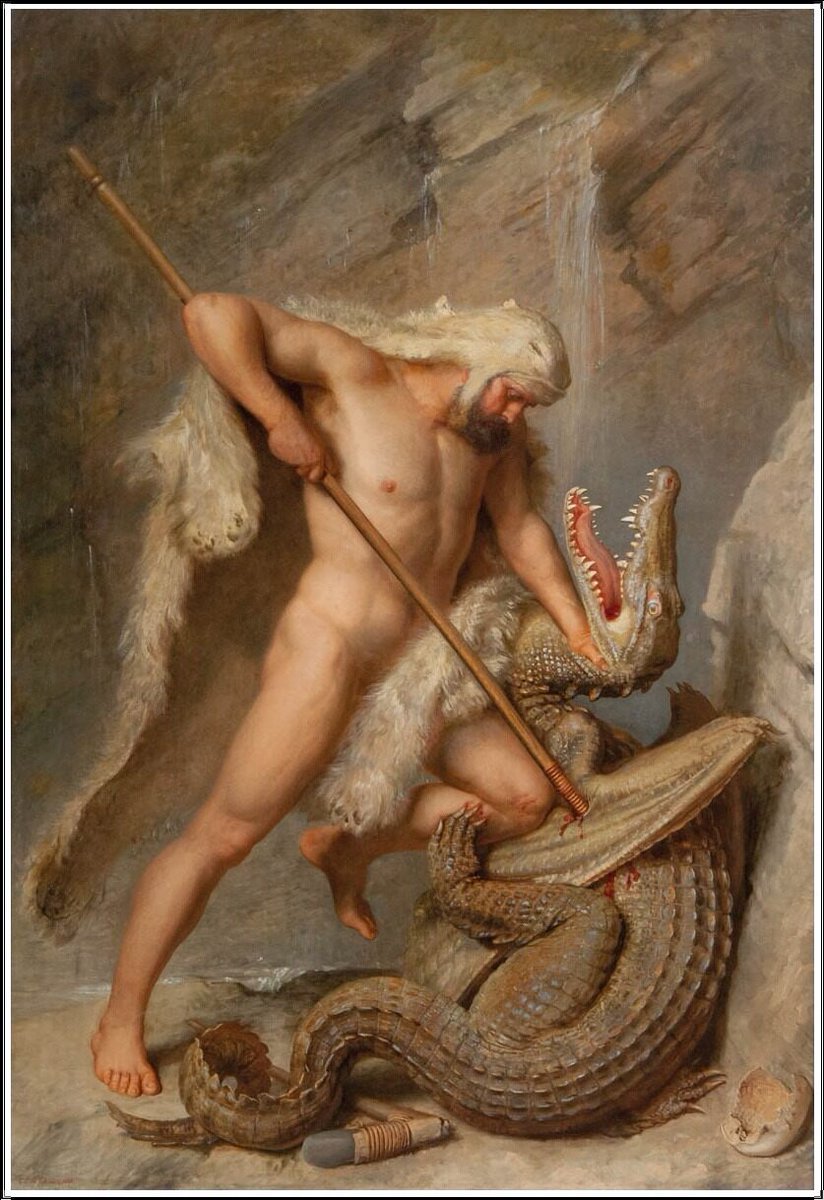 archaeologyart's tweet photo. Hercule défait l’Hydre de Lerne (Hercules Defeats the Lernaean Hydra), oil painting by Guido Philipp Schmitt, created in 1896. https://t.co/JiK8YMlPOX