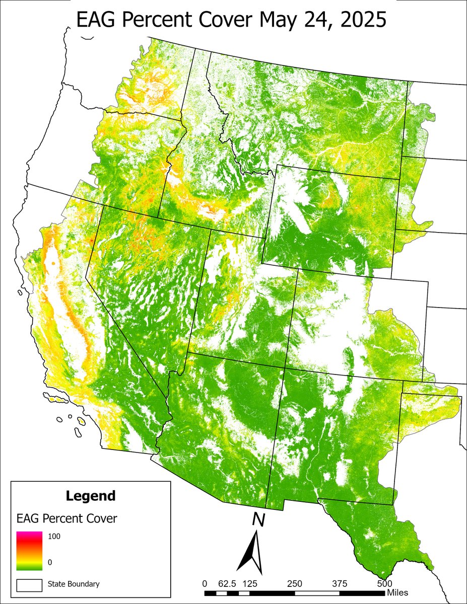 Week 7 of the 2025 Exotic Annual Grass (EAG) dataset is available, mapping the abundance of invasive grass species in western U.S. rangeland. Get the data: ow.ly/Tzo450W2NSt 
Eyes on Earth podcast about how EAG data helps sheep target cheatgrass: ow.ly/fna050W2NSs