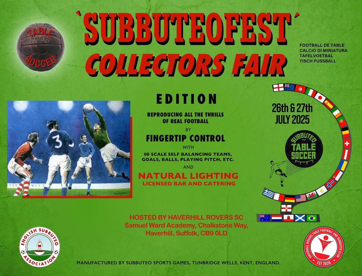 Subbuteo Collector - The Original Subbuteo Vlogger (@subbuteocollect) on Twitter photo ⚽️ Subbuteofest, where the entire community come to together
📆 26th and 27th of July
🛒 Get involved buying & selling at the Collectors Fair. For info contact Scott @ Subbuteoscott@gmail.com and for more info head to englishsubbuteoassociation.com/subbuteofest #Subbuteo ⚽️ Subbuteofest, where the entire community come to together
📆 26th and 27th of July
🛒 Get involved buying & selling at the Collectors Fair. For info contact Scott @ Subbuteoscott@gmail.com and for more info head to englishsubbuteoassociation.com/subbuteofest #Subbuteo