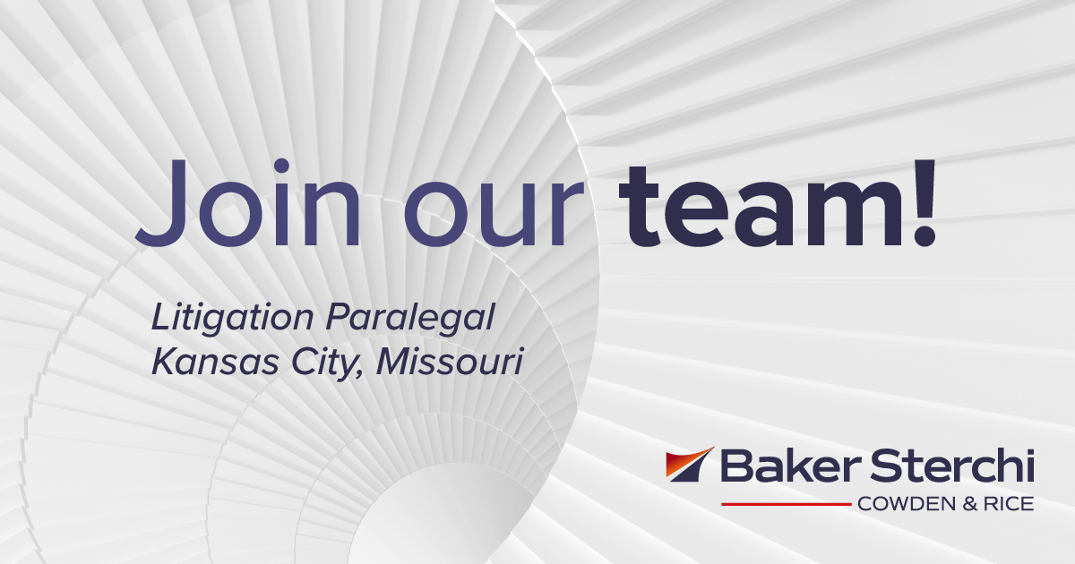 JOIN OUR TEAM! Baker Sterchi has an opportunity in its KC office for a highly motivated and skilled litigation paralegal. The ideal candidate is professional in demeanor, detail-oriented and has at least five years of litigation experience. Learn more: conta.cc/3UA53cQ