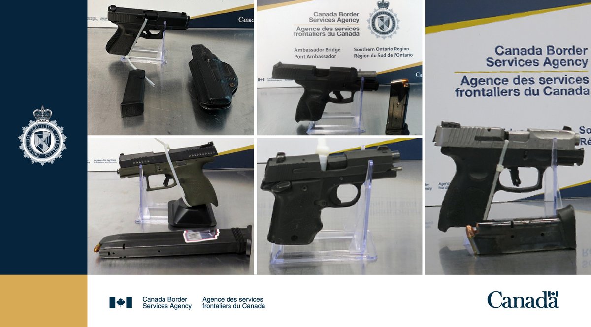 #CBSA officers seized 7 firearms, 11 magazines and ammo from U.S. residents during import and export checks. All subjects were arrested under the Customs Act. #WeeklyWeaponsWrap