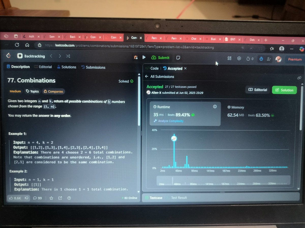 M56957992Pritam's tweet image. #Day_1 of #100_days_of_code 
02 / 06 / 2025, Monday

Solved : backtracking
77.  Combination
216. Combination Sum IIl