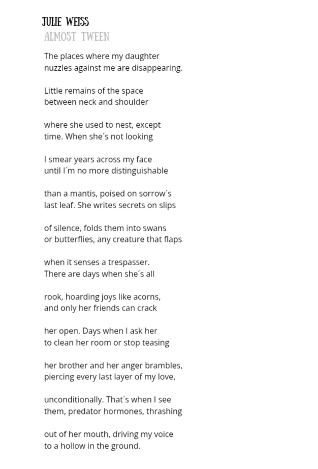 Julie Weiss (She/Her) (@colourofpoetry) on Twitter photo Thank you to EIC James Hartley for publishing "Almost Teen" in Issue 4 of <a href="/madridlitmag/">The Madrid Review</a>! It´s my first publication in a Spanish magazine, and I´ve lived in Spain for 24 years. Big congrats to all my fellow contributors! Thank you to EIC James Hartley for publishing "Almost Teen" in Issue 4 of <a href="/madridlitmag/">The Madrid Review</a>! It´s my first publication in a Spanish magazine, and I´ve lived in Spain for 24 years. Big congrats to all my fellow contributors!