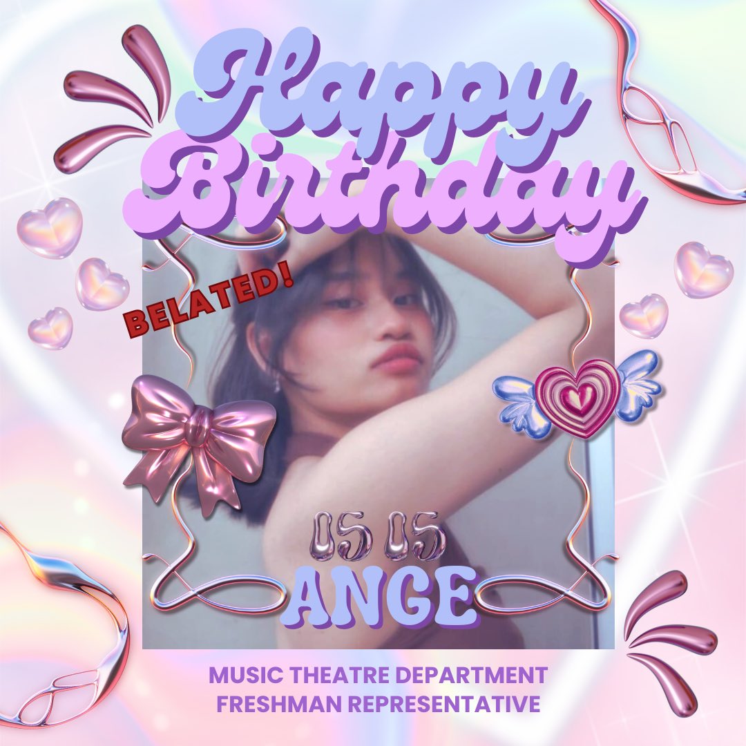ust_mtdept's tweet photo. 𝐁𝐄𝐋𝐀𝐓𝐄𝐃‼️ Happy birthday to our amazing Music Theatre Freshman Rep, 𝑨𝒏𝒈𝒆��𝒂 𝑪𝒂𝒔𝒖𝒈𝒂! 💜✨

We hope your day was as wonderful and full of fun as you are! 🎭🎉 We can’t wait to see all the great things you’ll do this year! 🎭🎉

#BelatedHappyAngeDay https://t.co/Fdms7wbNOt