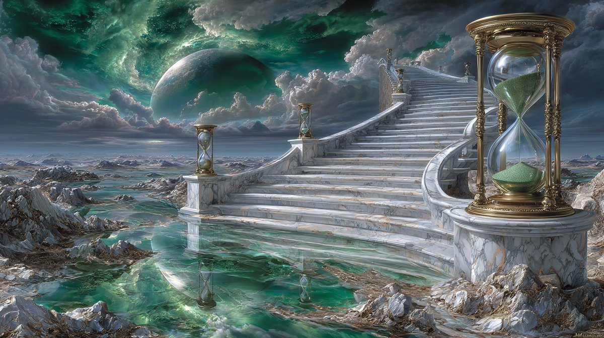 Time doesn’t flow here. It waits—
on marble steps that lead to forever.

#TimelessRealm #SurrealStairs #EternalDream #SpaceArt