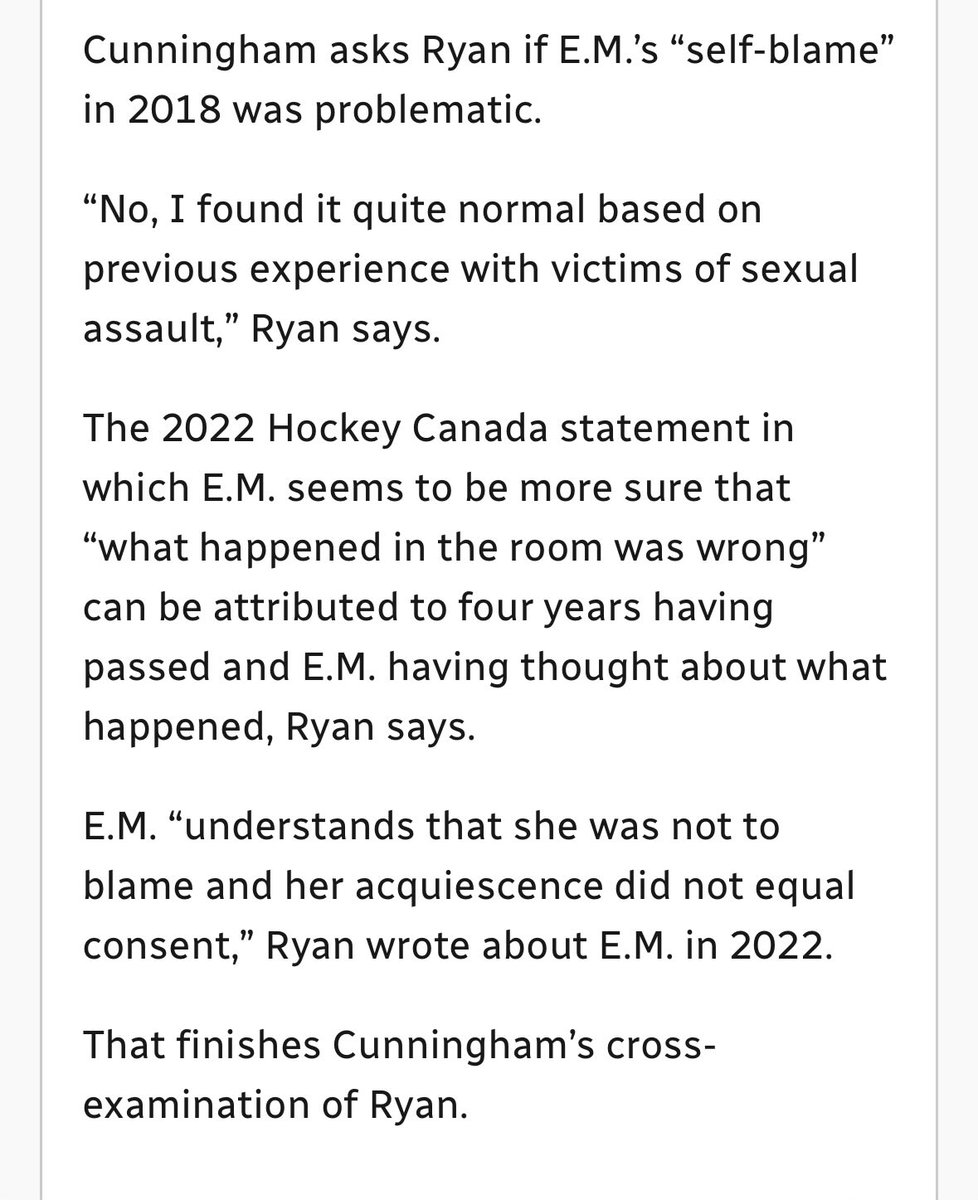 TW SA

Reading what Ryan documented about how acquiescence doesnt equal consent, it’s also making me sick how incompetent the original 2018 police investigation was. It’s no wonder that EM requested a female police investigator back then. Sexual assault is gender based violence