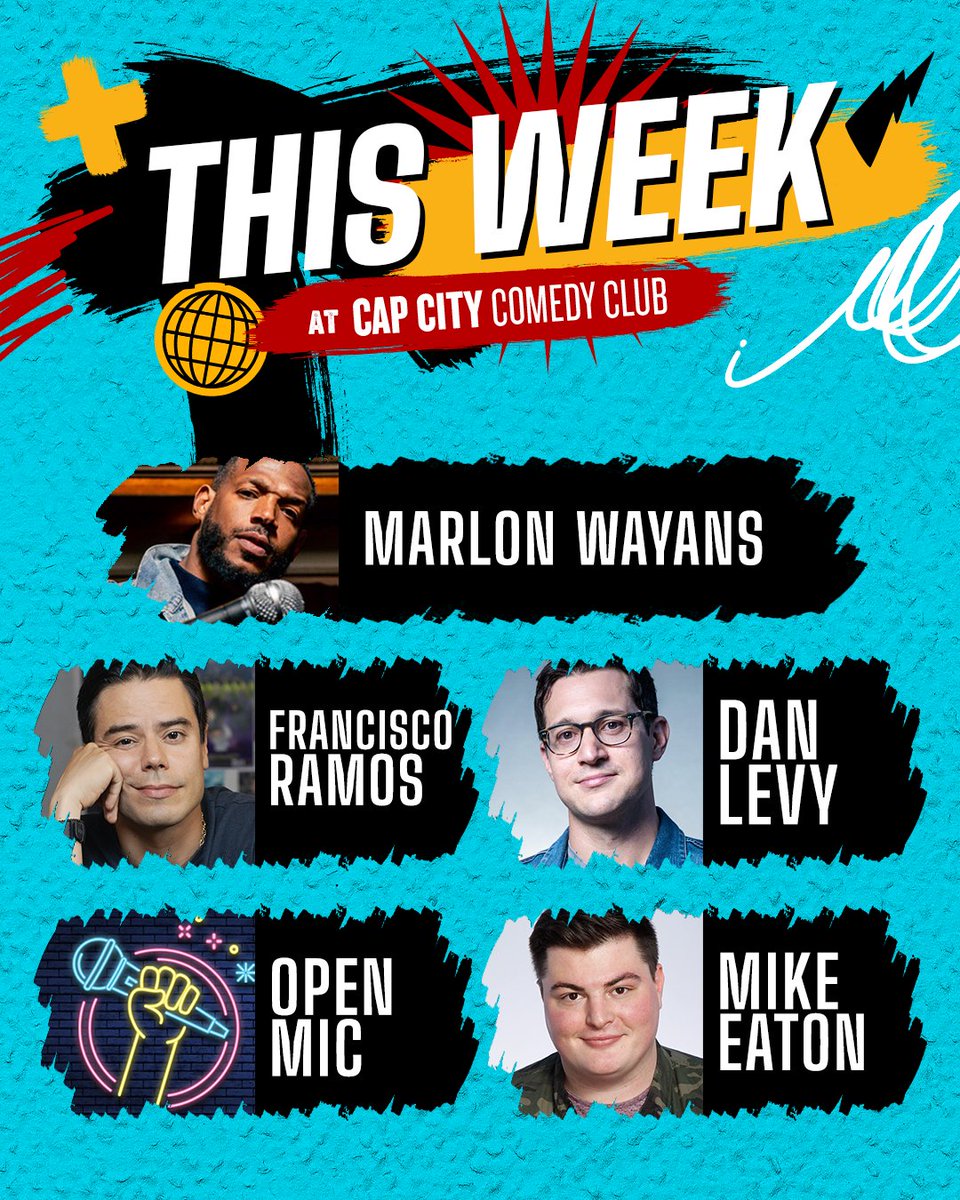 Cap City Comedy Club (@capcitycomedy) on Twitter photo This Week at Cap City | Open Mic, Mike Eaton, Dan Levy, <a href="/FranciscoRamos/">Francisco Ramos</a>, + <a href="/MarlonWayans/">marlon wayans</a>!
Grab your tickets now: bit.ly/3hTxS3n This Week at Cap City | Open Mic, Mike Eaton, Dan Levy, <a href="/FranciscoRamos/">Francisco Ramos</a>, + <a href="/MarlonWayans/">marlon wayans</a>!
Grab your tickets now: bit.ly/3hTxS3n