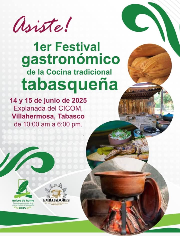 Te invitamos al 1er Festival Gastronómico de la Cocina Tradicional Tabasqueña, donde nuestras raíces se cocinan con orgullo y sabor. 🔥✨

📍 Explanada del CICOM, Villahermosa
📅 14 y 15 de junio de 2025
🕙 De 10:00 a.m. a 6:00 p.m.

#Tabasco #GobiernoDelPueblo #TurismoTabasco