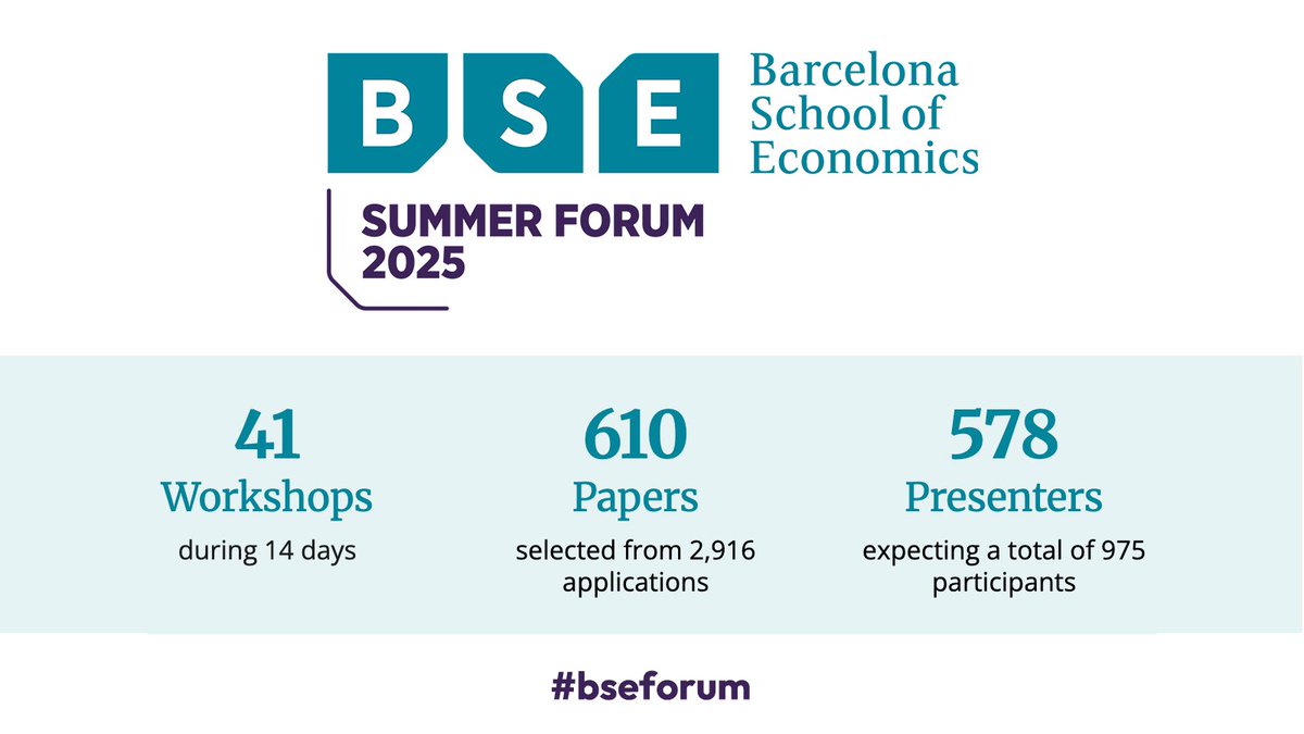 It's finally here! BSE Summer Forum, June 3-20, 2025
Workshop programs, links to papers, and more: 🔗bit.ly/43qJDUj

#bseforum #economics #econtwitter