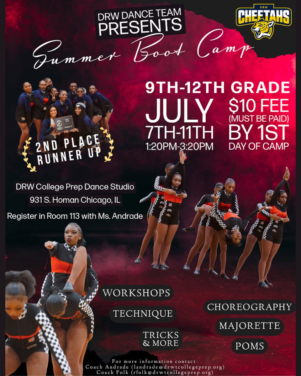 Join one of the BEST Noble dance teams the Noble network has to offer!! Come to the Dance Team Bootcamp to sharpen those skills and prepare to bring #drwcollegeprep from top 2🥈to NOT ❌ 2!🎖️🏅🥇🤸🏾‍♀️

#benobledrw #cheetahnation🐆 #schoolpride #dance #danceteam