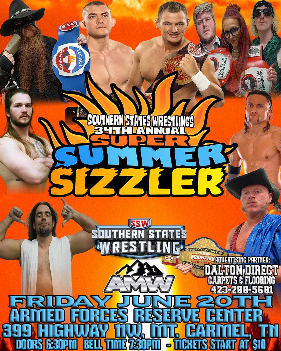 Friday night June 20th the 34th annual Super Summer Sizzler at the Armed Forces Reserve Center 399 highway 11w Mount Carmel Tennessee. Just 1 mile west of Kingsport. 

Special thanks to Dalton Direct Carpets and Flooring of Kingsport