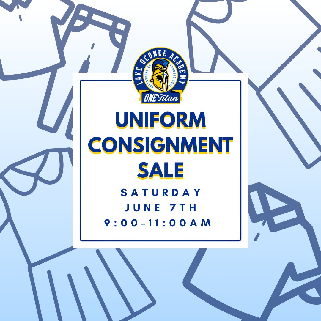 LOASchool's tweet image. 👕 The LOA Uniform Consignment Sale is this Saturday, June 7, from 9–11 AM at The Armory (Bldg. 800)! Shop gently used uniforms at great prices while supporting our school, operated by our high school Entrepreneurship students! 💛💙 #LOAPride #OneTitan #UniformSale