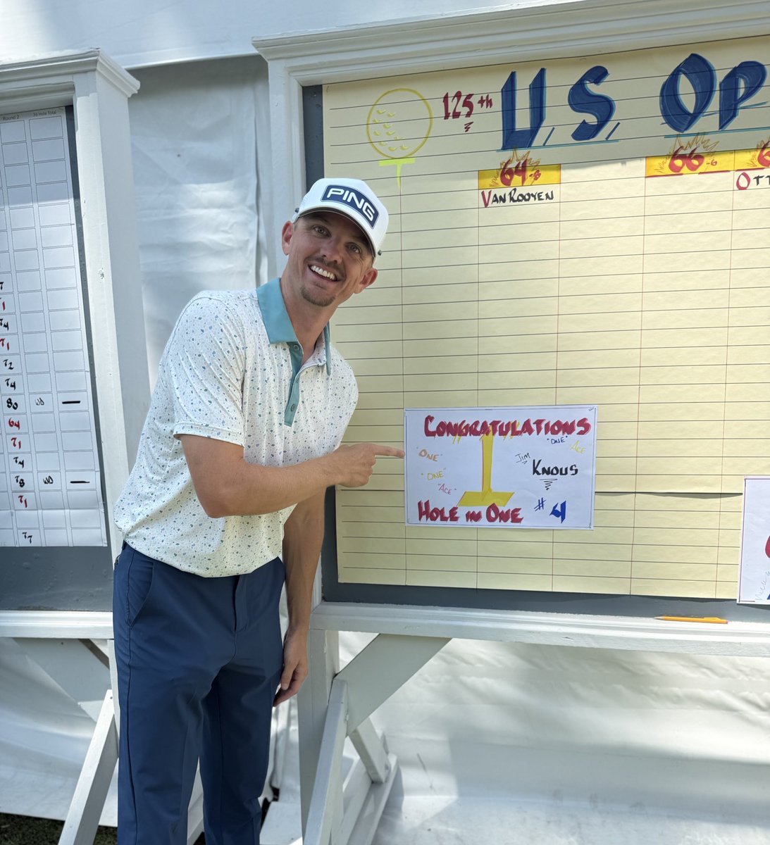 Congratulations to Jim Knous on his hole-in-one on the 4th hole at Kinsale Golf &amp; Fitness Club!

Knous ended up posting a 4-under 68 in the opening round of <a href="/usopengolf/">U.S. Open</a> Final Qualifying.