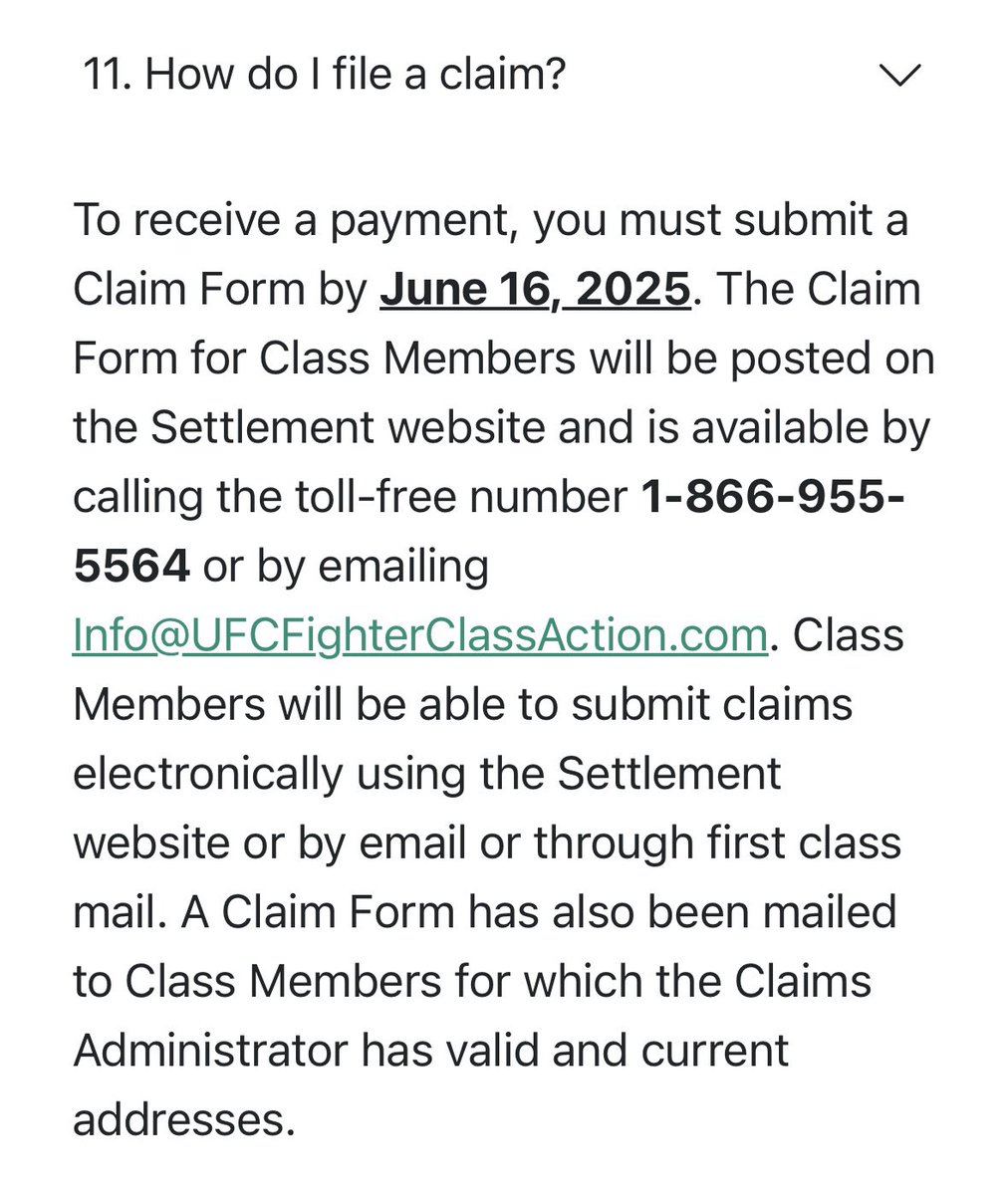 UFC fighters - 

Your deadline to claim your class action settlement money is fast approaching. 

Don’t blow it!

Not everyone eligible has yet claimed their $$$