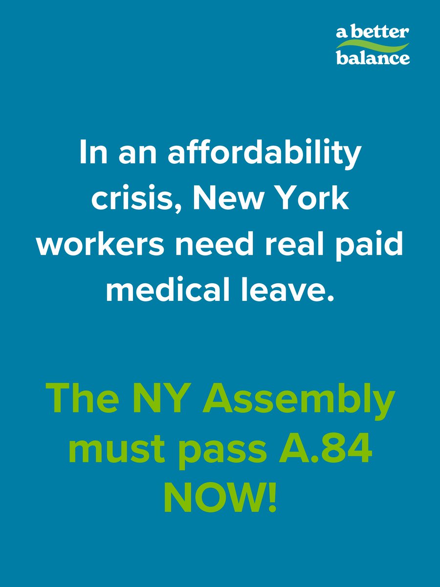 For decades, New Yorkers who need to take time off for their own health needs have been expected to survive on a paltry $170/week, without job-protection or the ability to take leave intermittently. Join us in telling the NY Assembly: Pass A84! takeaction.io/abb/tell-your-…