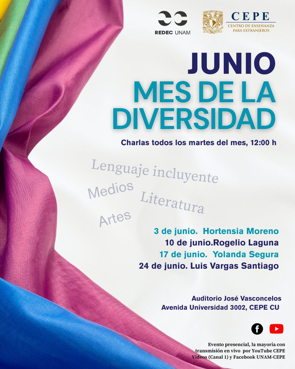 🗣️ ¿Quién incluye y quién queda fuera cuando hablamos?

Te invitamos a la charla:
 "La disputa por el lenguaje incluyente"
Con Hortensia Moreno (@CIEG_UNAM)
Modera Zazil Sobrevilla
📅 Mar 3 | 🕛 12 h
📍 CEPE UNAM (CU)
📡 En vivo por YouTube y Facebook
🌈 #Diversidad #CEPEUNAM